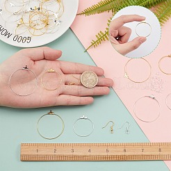 DIYダングルイヤリング  スチール＆ブラスワイヤーペンダント付き  真鍮のピアスフックとプラスチックイヤーナット  プラチナ·ゴールデン  74x73x25mm&nbsp;DIY-SC0010-13