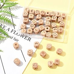 42 шт. 7-х видов гравированных буковых бусин WOOD-FS0001-53