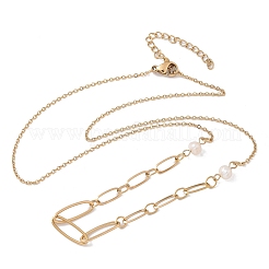 Ожерелья из овальной цепочки из нержавеющей стали 304 и стеклянного жемчуга для женщин NJEW-A045-04G-1