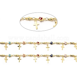 ナザールボンジュウリンクチェーン付きエナメルスター  本物の 18K ゴールドメッキ真鍮製クロス チャーム付き  ハンダ付け  スプール付き  カラフル  11x5.5x2mm  7.5x3x2.5mm&nbsp;CHC-C003-02G-02