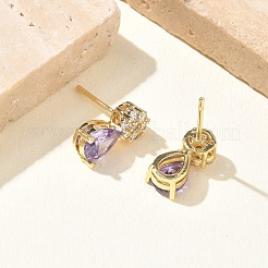 Orecchini da donna in ottone con micro pavé di zirconi cubici&nbsp;EJEW-A167-05G