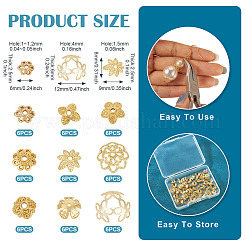 54 pièce de capuchons de perles en laiton de 9 styles&nbsp;KK-TA0003-43