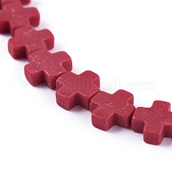 合成サンゴビーズ連売り  染め  クロス  暗赤色  7.5~8.5x8~9x3~3.5mm  穴：1mm  約40個/連  12.5インチ〜12.7インチ（31.8~32.3cm）&nbsp;LS-CORA-L044-A04