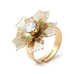 201 anelli a polsino regolabili da donna in acciaio inossidabile con pavé di zirconi cubici singoli.&nbsp;RJEW-K318-02H-G