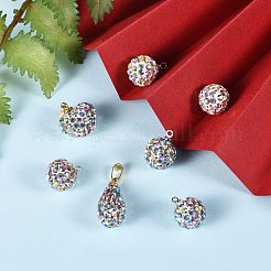 20pcs3スタイルポリマークレイラインストーンペンダント  ピンチベイル付き  混合図形  プラチナ·ゴールデン  ハート：2個  ラウンド：16個  ティアドロップ：2個&nbsp;KK-SZ0001-41