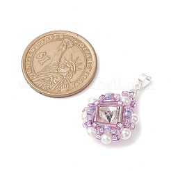 ガラスラインストーンとアクリルパールペンダント  花  銀  プラム  29x20x8mm  穴：3.5x4mm&nbsp;PALLOY-MZ00251-03