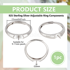 1 Stück 925 verstellbare Ringhalterungen aus Sterlingsilber mit Perlensitz&nbsp;STER-BC0002-79B-P