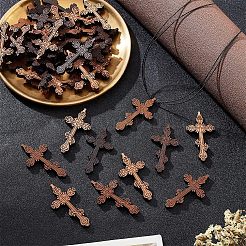 クロスペンダントネックレスのDIYキット  木製ペンダントを含む  ポリエステルワックスコード  ミックスカラー  ペンダント：60個/箱&nbsp;WOOD-NB0002-09