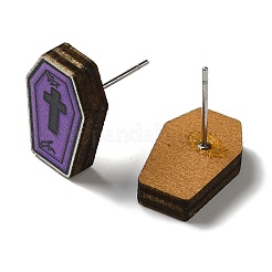 Деревянные серьги-гвоздики EJEW-Z054-02K