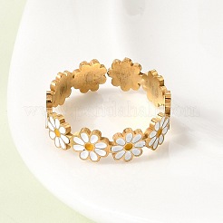 Кольцо для пальца Flower 201 из нержавеющей стали с эмалью&nbsp;RJEW-Z135-02G