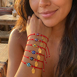 6 set di braccialetti intrecciati con perline a forma di occhio di Allah in vetro&nbsp;ID6668-8
