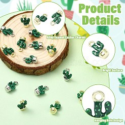 16色合金エナメルサボテンチャーム2個  プラチナ·ゴールデン  14x8.5x6mm  穴：2mm  8個/カラー&nbsp;ENAM-CJ0007-47