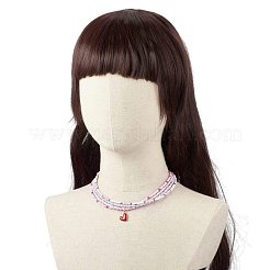 4 個 4 スタイル天然ローズクォーツ & ガラスシードビーズネックレスセット  女性のための合金エナメル ハート チャーム ネックレス  ミックスカラー  14.96~15.12インチ（38~38.4cm）  1個/スタイル&nbsp;NJEW-JN03953