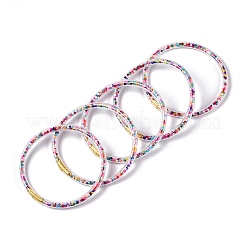 PUレザーと合金の仏教バングルセット5個  ゼリーバングル  ガラスシードビーズとポリエステルリボン付き  カラフル  2-1/2インチ（6.5cm）&nbsp;BJEW-N029-04