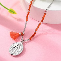 Овальные подвески Девы Марии из нержавеющей стали 304 NJEW-A045-24P