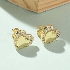 Женские серьги-гвоздики из латуни с микропаве и прозрачным кубическим цирконием EJEW-U034-02G-02