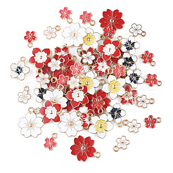 60個10スタイルアロイエナメルペンダント  さくらの花  ゴールドカラー  ミックスカラー  11.3~20.5x9~17.5x1.5~3mm  穴：1.4~2mm  6個/スタイル&nbsp;ENAM-TA0003-74