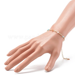 真鍮ボールチェーンブレスレット  ガラスビーズ  ミックスカラー  7-1/4インチ（18.5cm）&nbsp;BJEW-JB06526