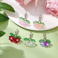スズランのアクリルとガラスのペンダント装飾  バッグの飾りに使えるロブスター クロー クラスプ チャーム  プラチナ  27mm&nbsp;HJEW-JM02416-01