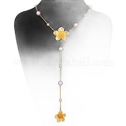 Halskette mit langem Quastenanhänger in Y-Form aus einer Legierung mit Kunststoffperle und Blumenmotiv für Damen&nbsp;WG37FD2-01