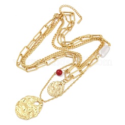 304 нержавеющая сталь и синтетический окрашенный красный бирюзовый круглый и овальный кулон с имитацией жемчуга ABS однослойные ожерелья для женщин NJEW-M100-01G