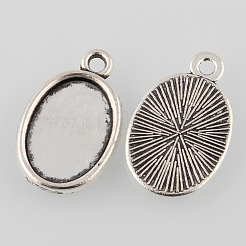 Cabochon bases plana colgante oval de aleación de plata antigua de estilo tibetano&nbsp;TIBEP-M022-35AS