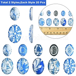 40 шт. 2 стиля цветочных украшений стеклянные овальные плоские кабошоны GGLA-FS0001-10