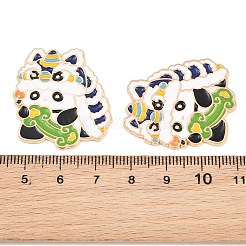 中国の獅子舞パンダ合金エナメルカボション  粘着ステッカー付き  ライトゴールド  グリーン  32x29.5x1.5mm&nbsp;AL-CBA1A6F-03KCG-E