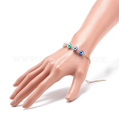 女性用 304 ステンレススチールカーブチェーン付きガラスパールリンクブレスレット  ミックスカラー  7-1/4インチ（18.5cm）&nbsp;BJEW-JB08708