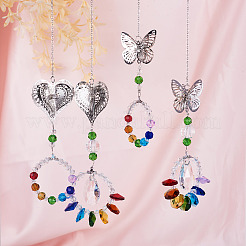 4 pièce 4 styles papillon et cœur cristaux lustre attrape-soleil prismes chakra pendentif suspendu&nbsp;AJEW-CF0001-17