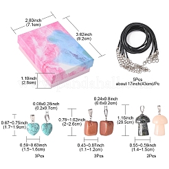 DIY 宝石ネックレス メイキング キット  ハート＆ナゲット＆マッシュルームを含む天然＆合成石のペンダント  ワックスコード  13個/箱&nbsp;DIY-FS0003-07