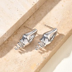 女性のための真鍮のスタッドピアス  ラックめっき  長持ちメッキ  鉛フリー＆カドミウムフリー  プラチナ  巻き貝  22x9.5mm&nbsp;EJEW-A167-02D-P