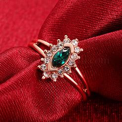 女性のための絶妙な真鍮チェコラインストーン馬の目の指輪  ローズゴールド  usサイズ7（17.3mm）&nbsp;RJEW-BB02157