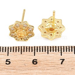真鍮製 マイクロパヴェ キュービックジルコニア スタッドピアス 女性用  花  カドミウムフリー＆鉛フリー  長持ちメッキ  ラックめっき  18KGP本金メッキ  ゴールド  9.5x10.5mm&nbsp;KK-A305-03G-01