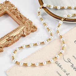 Ионное покрытие (ip) 304 нержавеющая сталь и пластиковые жемчужные бусины ожерелья для женщин NJEW-M078-10G