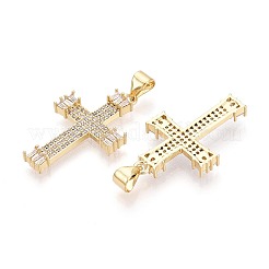 宗教的な真鍮マイクロパヴェクリアキュービックジルコニアペンダント  クロスチャーム  16KGP本金メッキ  27.5x16.5x3mm  穴：5x3.5mm&nbsp;KK-T080-42G