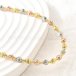 Женские ожерелья из трехцветных текстурированных латунных бусин толщиной 4 мм NJEW-D314-12PG