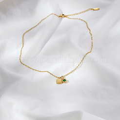 Collar con colgante de acero inoxidable con circonita cúbica verde y piedra natal de Géminis para mujer&nbsp;ZA6688-1