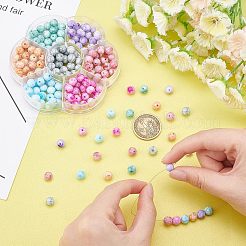 175 шт. 7-цветные непрозрачные стеклянные бусины с эффектом кракле&nbsp;EGLA-FH0001-15