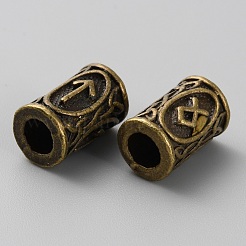 合金ヨーロピアンビーズ  大穴ビーズ  ルーン/ futhark / futhorcの列  アンティークブロンズ  13x9mm  穴：5mm  24個/セット&nbsp;FIND-WH0139-17AB