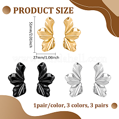 3 пара сережек-гвоздиков из сплава 3 цветов EJEW-HY0001-53