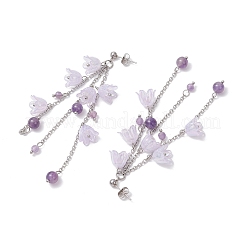 アクリルフラワータッセルスタッドピアス  天然アメジストと  プラチナ  プラム  89mm&nbsp;EJEW-TA00648-01