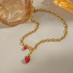 Милое женское ожерелье с подвеской в виде красной клубники из нержавеющей стали 304 с эмалью LM6348