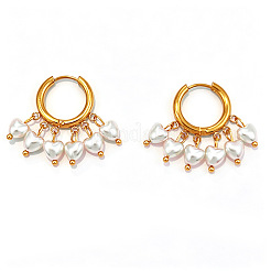 Pendientes colgantes de aro de acero inoxidable 304 y perlas de imitación.&nbsp;WGB1218-01