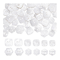 60 шт. 6 стиля 2-дырочные натуральные ракушечные пуговицы BUTT-PH0001-48