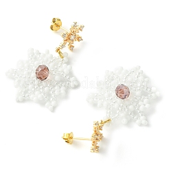 Pendientes colgantes trenzados con semillas de vidrio y copos de nieve navideños&nbsp;EJEW-MZ00233-04