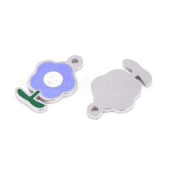 304ステンレススチールエナメルチャーム  花のチャーム  ステンレス鋼色  12.5x8x0.8mm  穴：1.2mm&nbsp;STAS-T064-68P