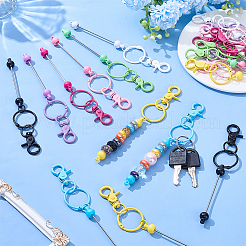 24 шт. 8-цветные застежки для брелока из нержавеющей стали и сплава с бусинами&nbsp;FIND-ME0002-95