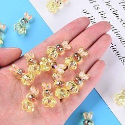 透明なアクリルビーズ  エナメル  ABカラーメッキ  兎  きいろ  25x14.5x11mm  穴：2.5mm&nbsp;LS-MACR-S373-81-Q02