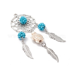 Синтетические бирюзовые бусины из сплава подвески-ловцы снов&nbsp;PALLOY-MZ00708-02